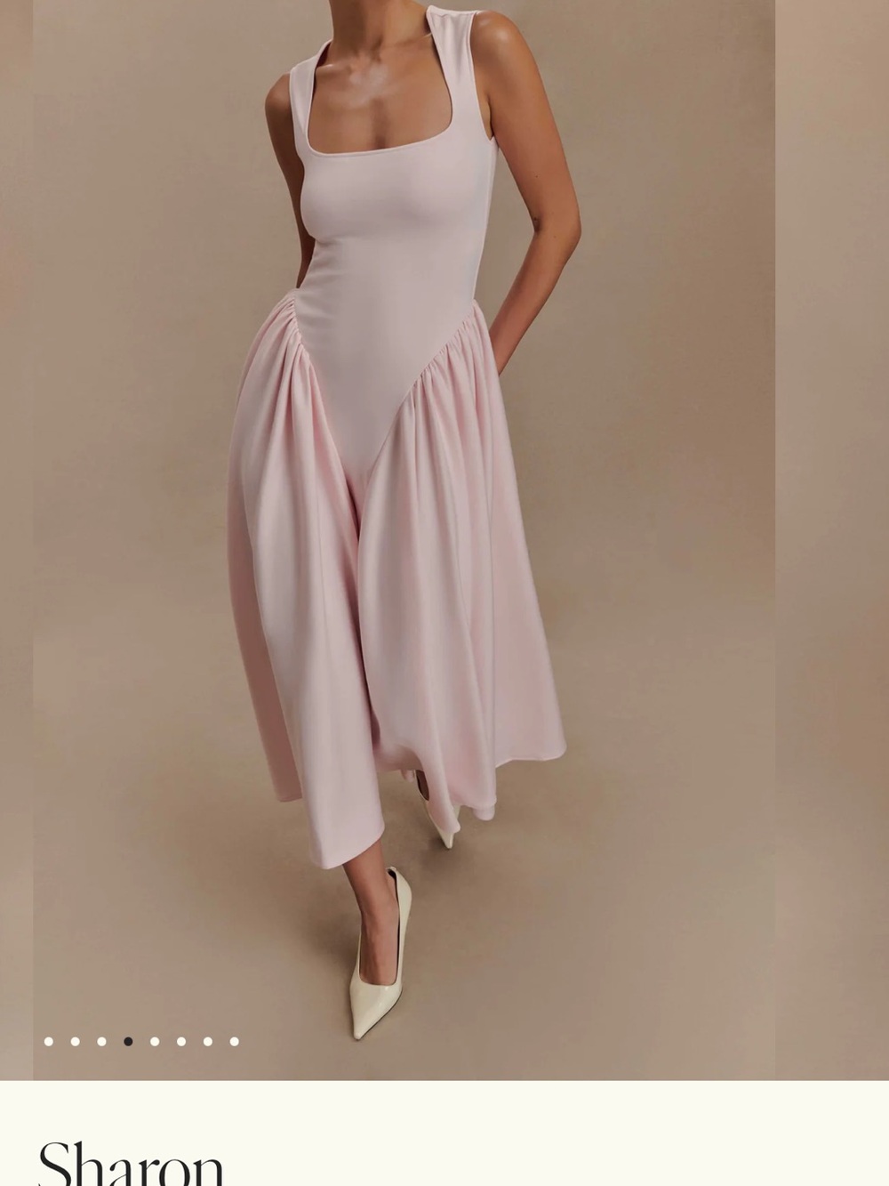 Meshki Soft Pink Square-Neck Midi Dress - Picture 4 of 6